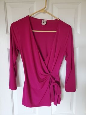 Anne Klein S Front Wrap Tie Magenta Color Top